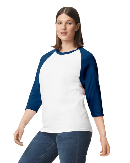 Medium White Trim Navy Gildan 5700 