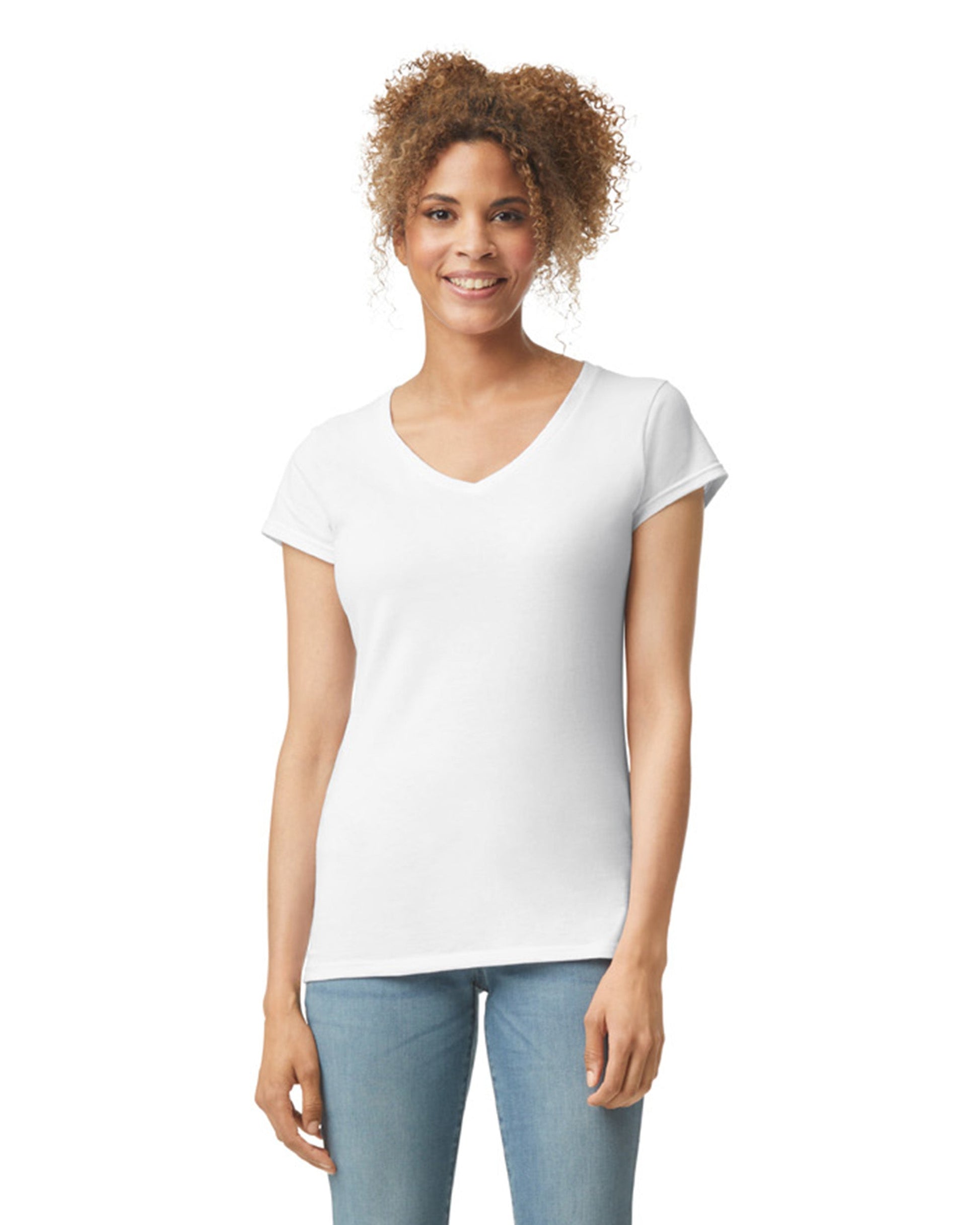 Women's Large White Gildan 64V00L 