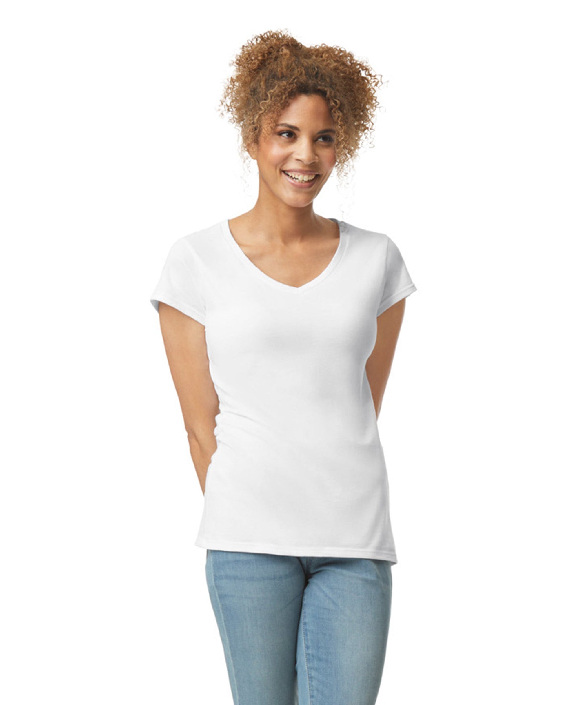 Women's Large White Gildan 64V00L 