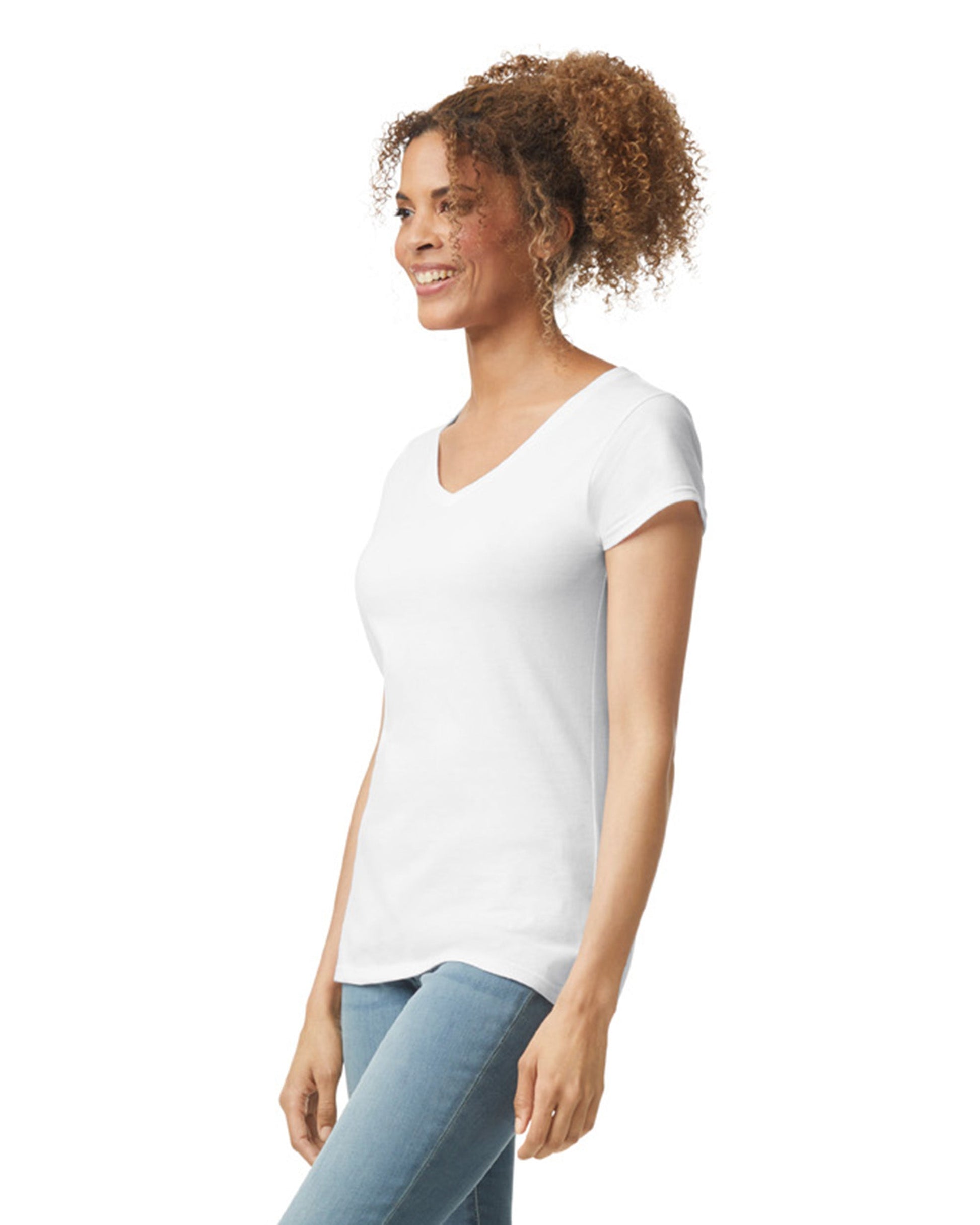 Women's Large White Gildan 64V00L 