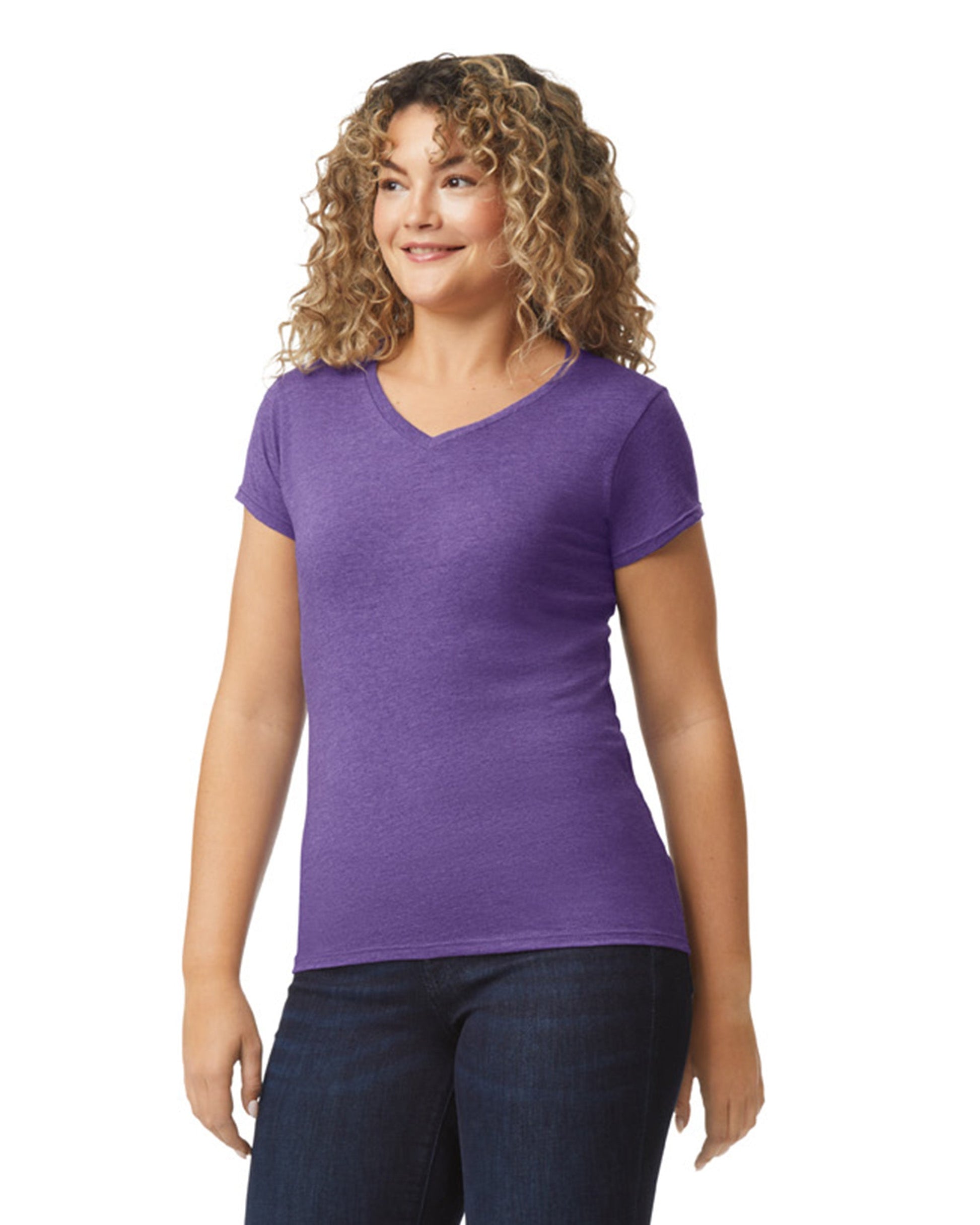 Women's Large Htr Purple Gildan 64V00L 